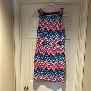 Lilly Pulitzer Pink and Blue Sleeveless Sheath Mini Dress w/Keyhole Back